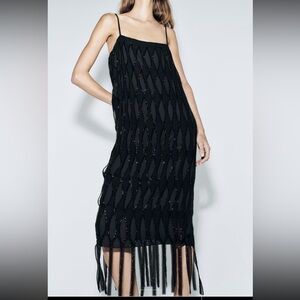 Zara sequins rhinestones ZW collection fringed  dress
